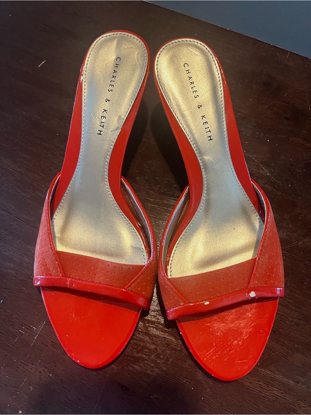 Charles & Keith orange Red Open-Toe Slide Sandals